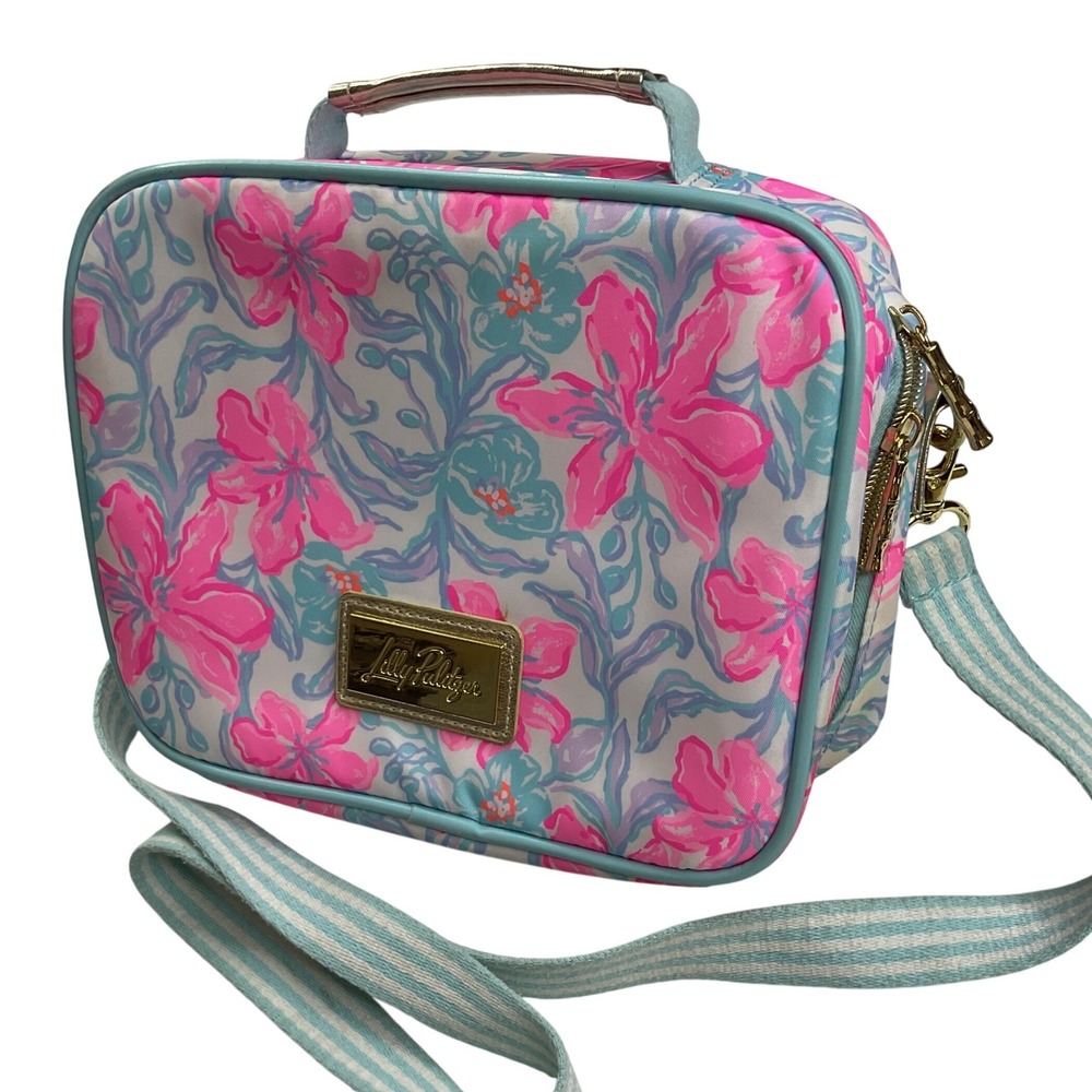 Lilly Pulitzer Floral Insulated Lunch Bag Pink Blue Crossbody Strap